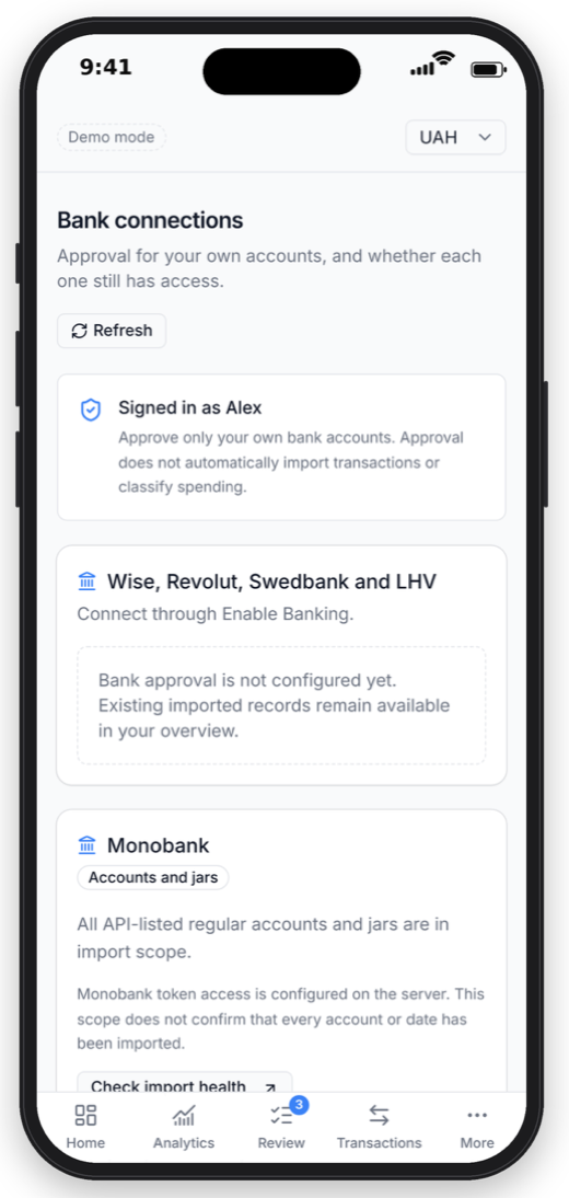 Bank connections: approve your own accounts